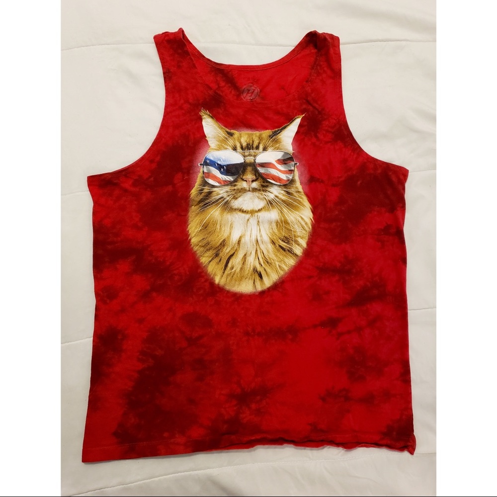 America/USA cat tie-dye graphic tank top